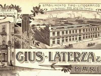 Continuiamo sull�attuale Corso Italia, un tempo via Candia. Qui fino alla met� del 900 avremmo trovato ad angolo con via De Rossi l�imponente stabilimento tipo-litografico Laterza. Progettato dall�ingegner Francesco De Giglio ed eretto tra il 1908 e il 1910, occupava quasi tutto l�isolato